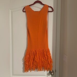 Vibrant Orange Fringe Knit Top